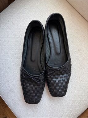 Freda Salvador Black Woven Leather Ballet Flats